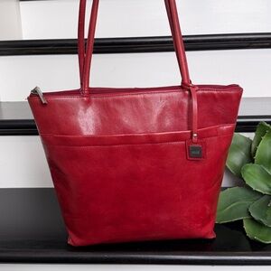 Hobo International Genuine Leather Shoulder Handbag Purse Red Tote Classic